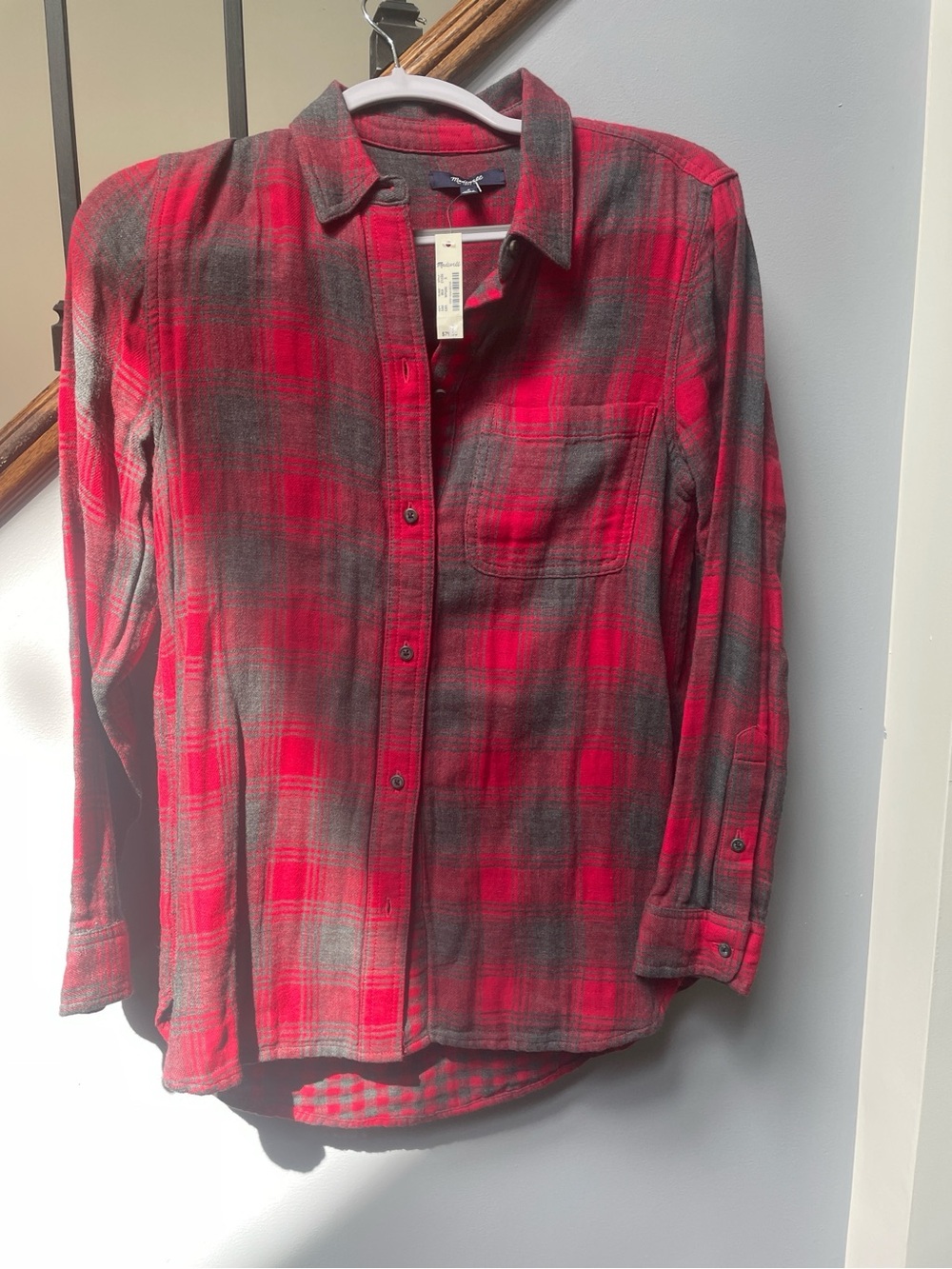 Madewell Red and Gray Plaid Button-Up Shirt
